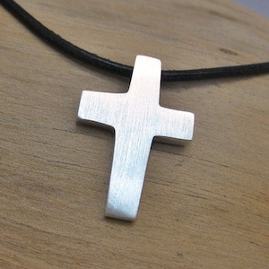 Pirmin - Silver cross pendant on leather cord