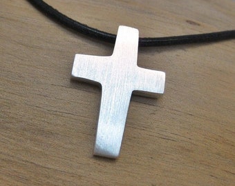 Pirmin - Silver cross pendant on leather cord