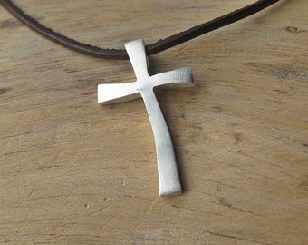 silver cross pendant "Consuelo"  on leather cord