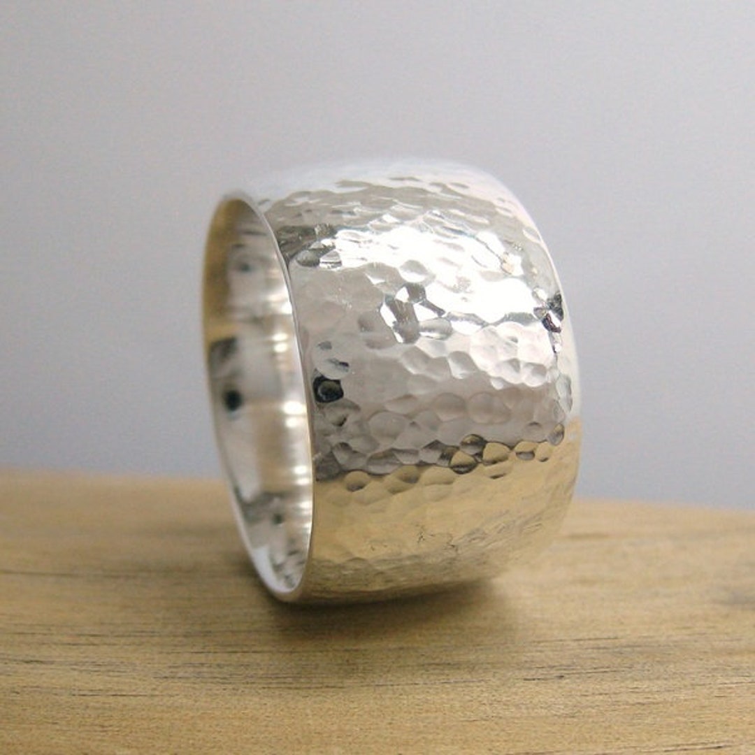 Ring sledge XL Hammered Sterling Silver Band - Etsy