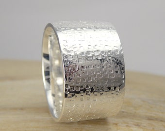 brede bandring "grid", bandring met rasterstructuur, extra brede zilveren ring