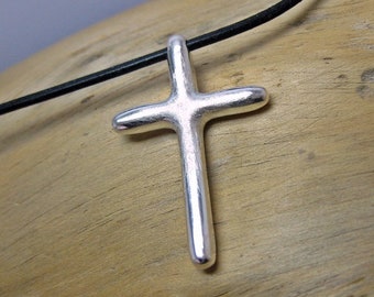 Silver cross "Francis" with leather strap, large cross in silver