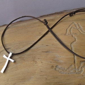 silver cross pendant Consuelo on leather cord image 2