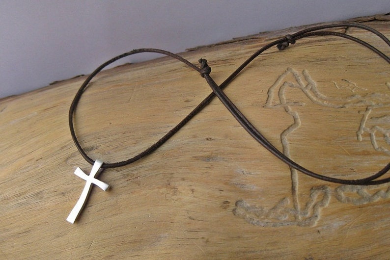 silver cross pendant Consuelo on leather cord image 2