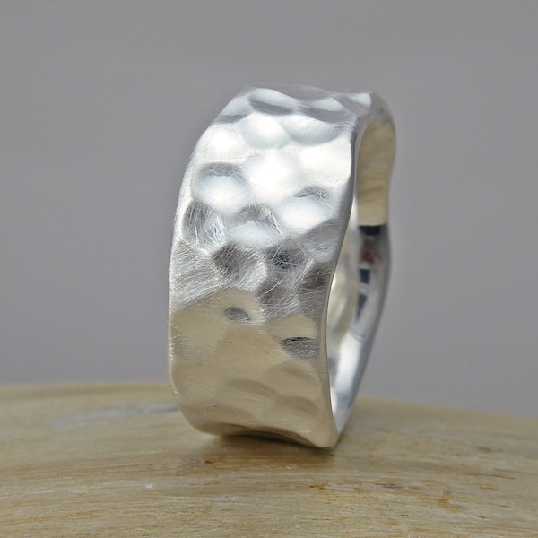 Silver ring "Ebbe", wide ring in wave shape, organic shape