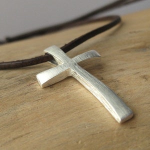 silver cross pendant Consuelo on leather cord image 3