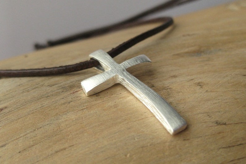 silver cross pendant Consuelo on leather cord image 3