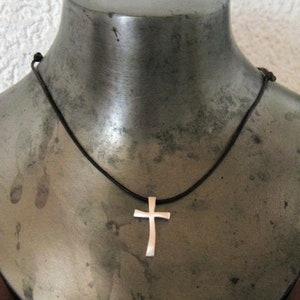 silver cross pendant Consuelo on leather cord image 4