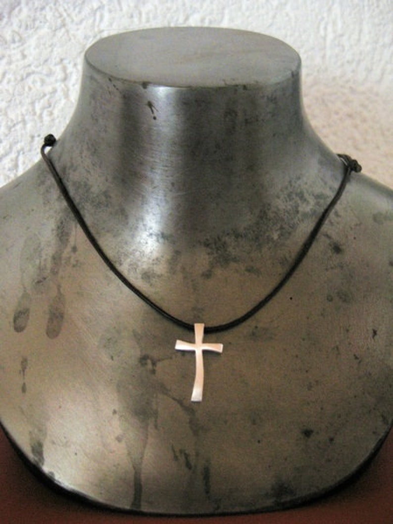 silver cross pendant Consuelo on leather cord image 4