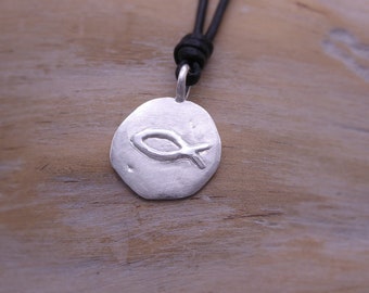 Ichthys fish pendant "Ichthys Day" incl. personal engraving round coin shape 925/silver Christian fish