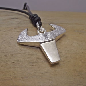 Heavy silver pendant Buffalo on leather strap, stylized beef skull pendant in silver image 1