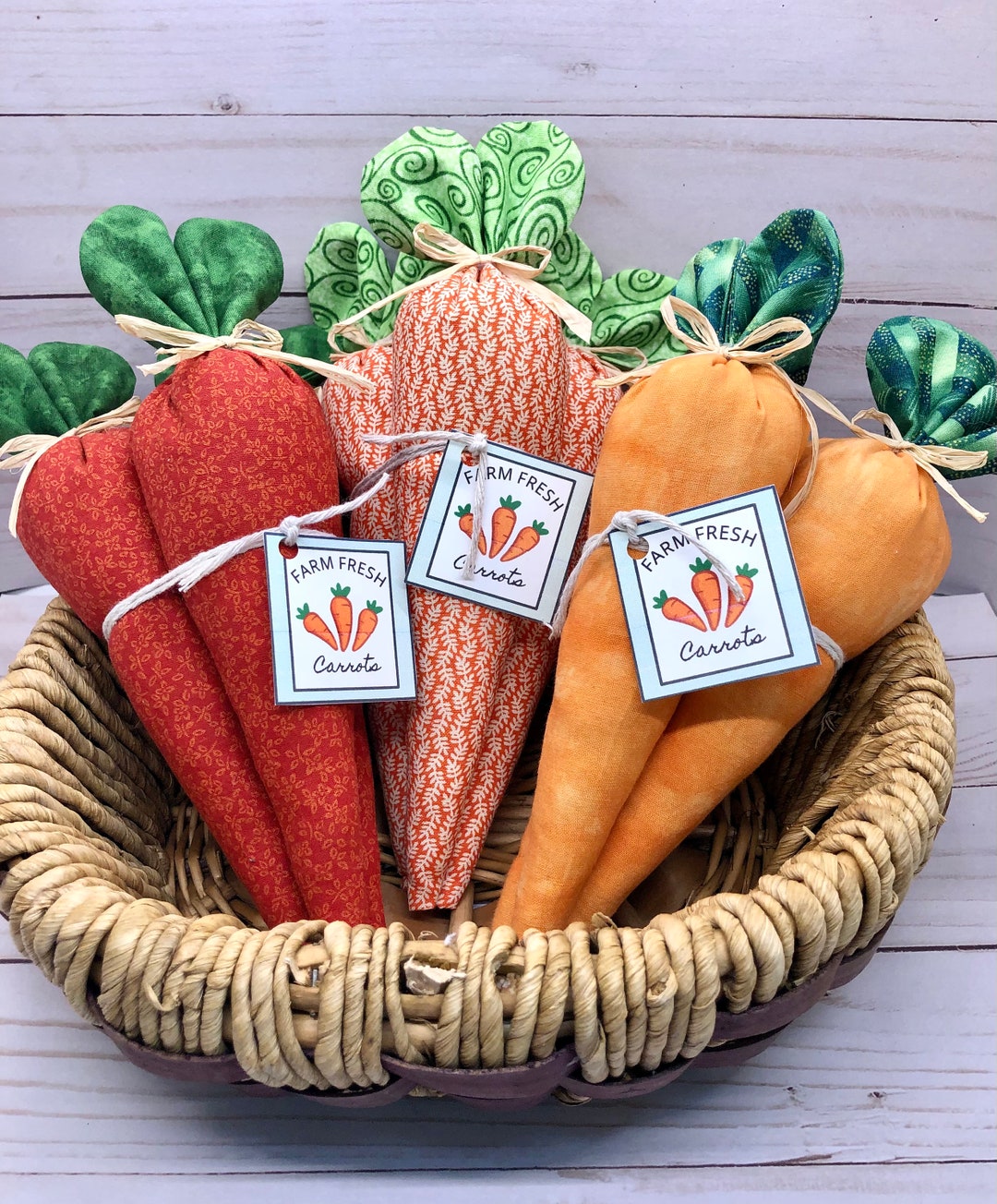 Fabric Easter Carrots, Stuffed Farmhouse Carrots, Set 3 Carrot Spring
