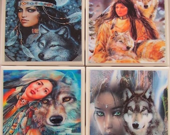 Tile Coasters - Imagine - Set of 4 -  (Buy 2 Sets - Get 1 Set Free) Coaster Set, Ceramic, Personalized, Coasters, Marble