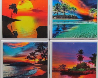 Fliesen untersetzer - Paradise - 4er Set - (2 Sets kaufen - 1 Set kostenlos erhalten) Untersetzer Set, Keramik, personalisiert, Untersetzer, Marmor