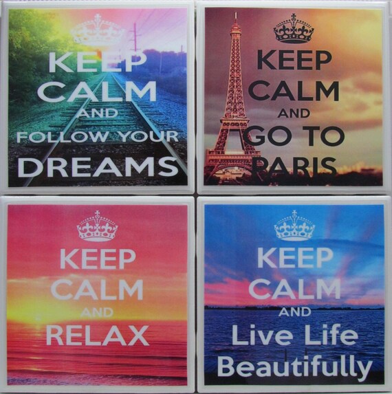 Keep Calm Set Of 4 Ceramic Tile Coaster Personalized Etsy