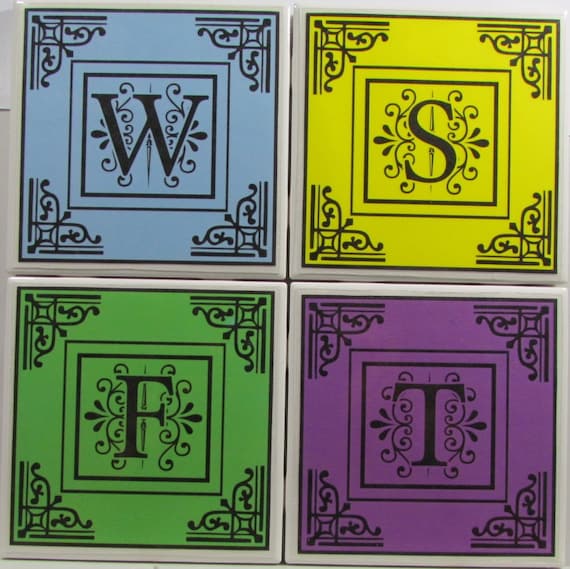 Tile Coasters Initials set of 4 buy 2 Sets Get 1 Set Free Coaster Set Ceramic Personalized Coasters Marble Etsy UK