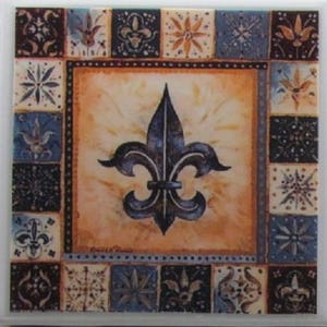 Tegelonderzetters - Fleur de lis - Set van 4 - (koop 2 sets - ontvang 1 set gratis) Onderzetters, keramiek, gepersonaliseerd, onderzetters, marmer