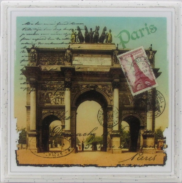 Set di 4 sottobicchieri da tavolo in ceramica con Torre Eiffel