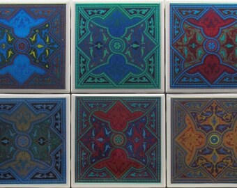 Fliesen Untersetzer - Mexikanische Fliesen - (6er Set) (2 Sets kaufen - 1 Set kostenlos erhalten) Untersetzer Set, Keramik, personalisiert, Untersetzer, Marmor
