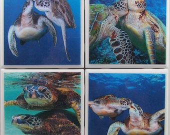 Tile Coasters - I love Turtles! - Set of 4 -  (Buy 2 Sets - Get 1 Set Free)  Coaster Set, Ceramic, Personalized, Coasters, Marble