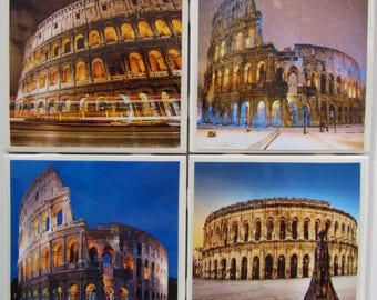 Fliesenuntersetzer - Rome Design - (4er Set) (2 Sets kaufen - 1 Set kostenlos erhalten) Untersetzer Set, Keramik, personalisiert, Untersetzer, Marmor
