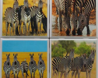 Fliesenuntersetzer - Zebra Design - 4er Set (2 Sets kaufen - 1 Set kostenlos erhalten) Untersetzer Set, Keramik, Personalisiert, Untersetzer, Marmor