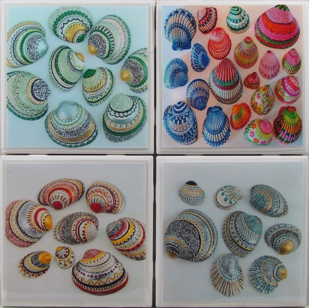 Tile Coasters Ceramic Sea Shells Set of 4 buy 2 Sets Get 1 Set Free ...