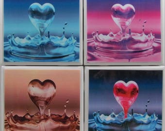 Fliesen Untersetzer - Wasserherzen - 4er Set - (2 Sets kaufen - 1 Set kostenlos erhalten) Untersetzer Set, Keramik, personalisiert, Untersetzer, Marmor, Stein