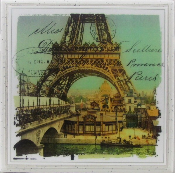 Sottobicchieri In Ceramica Set Da 4 Con Carrozza E Torre Eiffel, Fondo In Sughero Antiscivolo, 10,2 Cm - 3