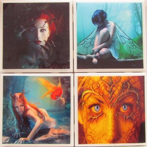Fliesen Untersetzer - Fantasy - 4er Set - (2 Sets kaufen - 1 Set kostenlos erhalten) Untersetzer Set, Keramik, personalisiert, Untersetzer, Marmor