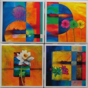 Tile Coasters Flower Art Set of 4 Buy 2 Sets Get 1 Set Free Coaster Set, Ceramic, Personalized image 1