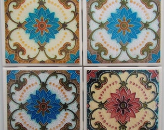 Tile Coasters Ceramic - Stained Glass - Set of 4 -  (Buy 2 Sets - Get 1 Set Free) Coaster Set, Ceramic, Personalized, Coasters, Marble