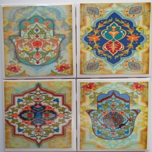 Tile Coasters - Moroccan - (Set of 4 )  (Buy 2 Sets - Get 1 Set Free) Coaster Set, Ceramic, Personalized, Coasters, Marble