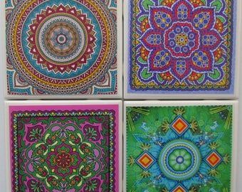 Fliesen Untersetzer Keramik - Mexikanische Fliese - (4er Set) (2 Sets kaufen - 1 Set kostenlos erhalten) Untersetzer Set, Keramikfliese, personalisiert, Untersetzer, Marmor