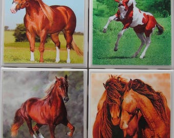 Tile Coasters - Horses - Set of 4 - (Buy 2 Sets - Get 1 Set Free) Coaster Set, Ceramic, Personalized, Coasters, Marble