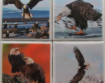 Fliesen Untersetzer Keramik - Adler - 4er Set - (2 Sets kaufen - 1 Set kostenlos erhalten) Untersetzer Set, Keramikfliese, personalisiert, Untersetzer, Marmor
