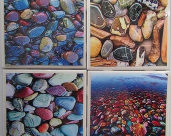 Tile Coasters - Rocks - Set of 4 - (Buy 2 Sets - Get 1 Set Free) Coaster Set, Ceramic, Personalized, Coasters, Marble