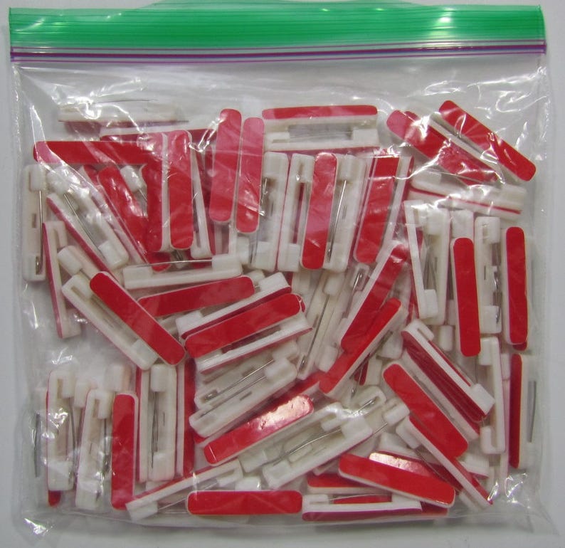 1000 count 1.5 inch White Plastic Safety Pin Back w/ Adhesive Bar Pin Bar Pinbak Name badge pinbacks Safety Pinbacks Plastic Pin image 1