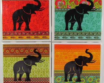 Tile Coasters - Elephants - (Set of 4)   (Buy 2 Sets - Get 1 Set Free) Coaster Set, Ceramic, Personalized, Coasters, Marble