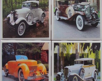 Fliesenuntersetzer - Classic Automobile - 4er Set - (2 Sets kaufen - 1 Set kostenlos erhalten) Untersetzer Set, Keramik, personalisiert, Untersetzer, Marmor, Stein
