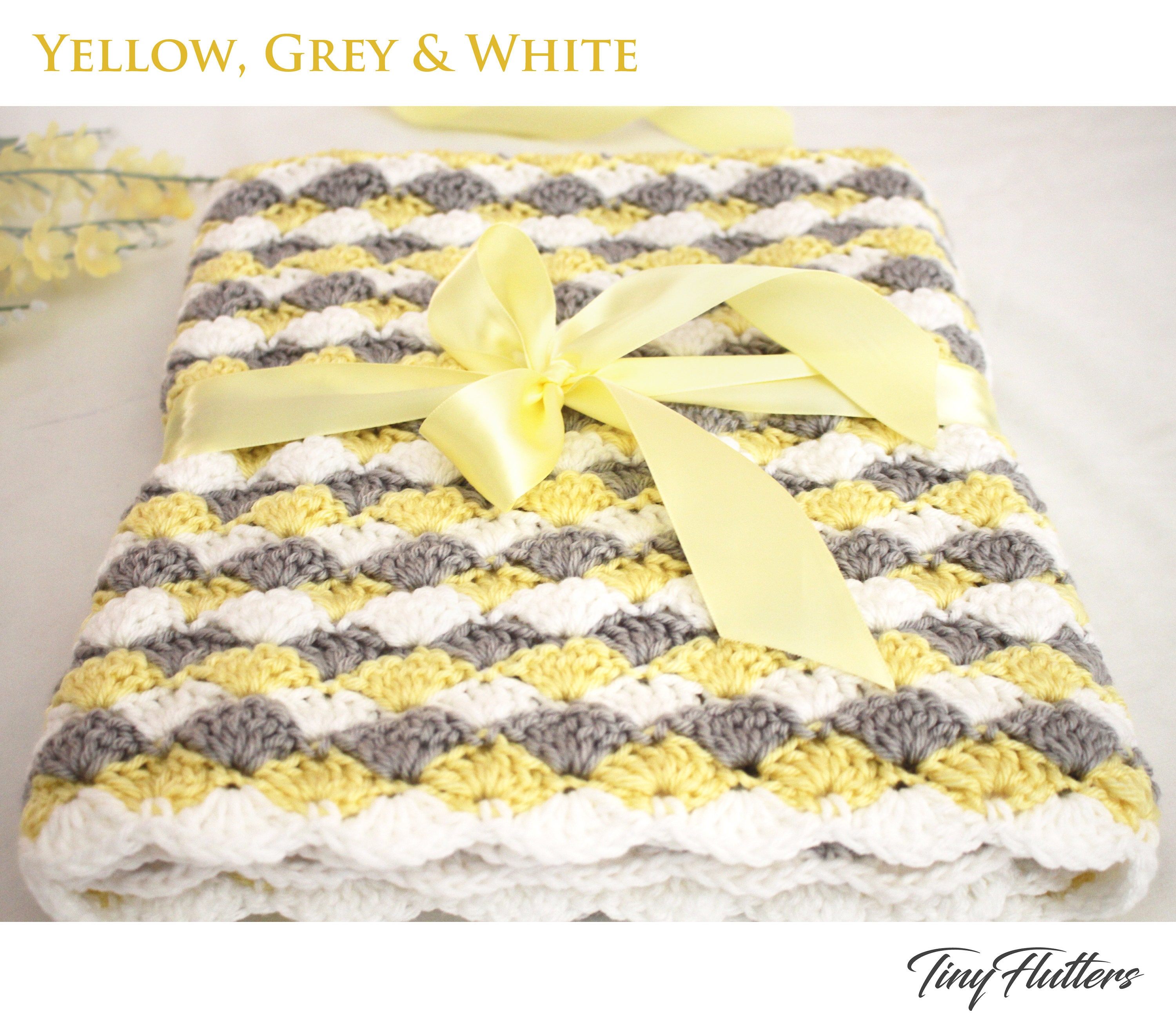 Crochet baby blanket Crochet yellow grey and white baby Etsy