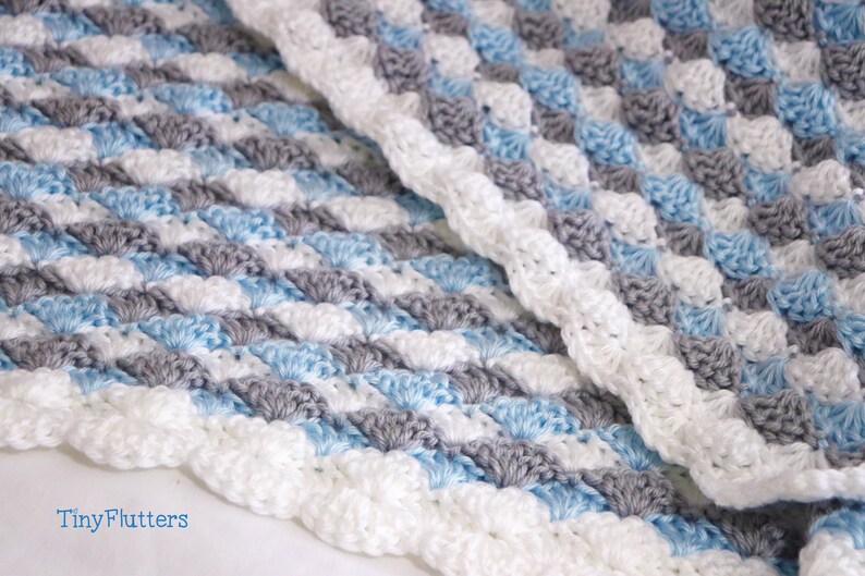 Crochet baby blue grey and white baby blanket Crocheted Etsy