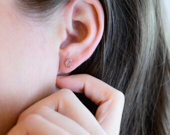 Dainty Moon and Star Earrings // Sterling Silver Stud Moon and Star Earrings // Single or Set // Minimalistic Jewelry // Knox Thomas Designs