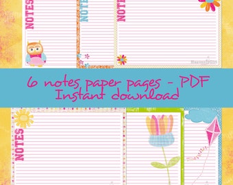 6 Notes Paper Pages -PDF - "Happy"