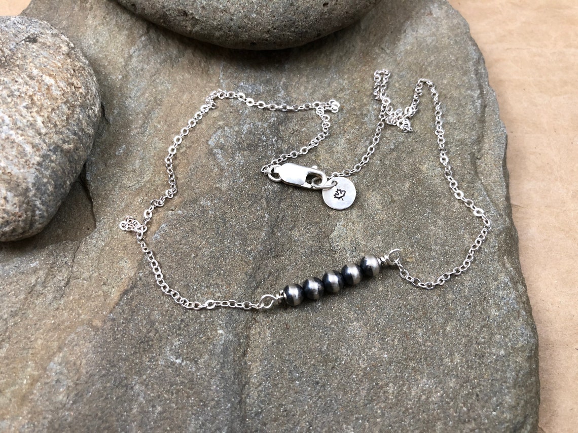 Navajo Pearl Bar Necklace 925 Sterling Silver Chain Western Choker