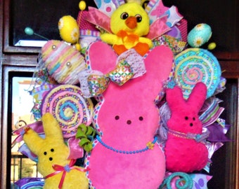 Large Easter Bunny Peep Swag For Doors, Easter Swag, Front Door Easter Wreath,  Spring Door Hangers, Easter Decoration