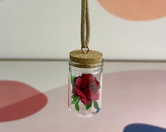 Car Charm - Car Accessories - Red Rose Gift for Her - Rearview Mirror Hanging - Car Mirror Hanger - Christmas Ornament - Stocking Stuffer