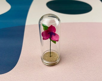 Purple Orchid - Mini Paper Flower in a Tiny Glass Dome - Orchid