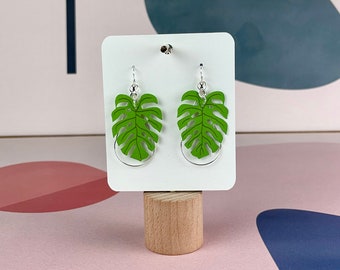 Monstera Deliciosa Pflanzenohrringe - Silber Tropfen Ohrringe - Geschenk für Sie - Ohrringe - Pflanzenohrringe - Monstera