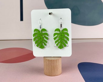 Monstera Deliciosa Plant Earrings - Silver Triangle Earrings - Gift for Her - Earrings - Plant Earrings - Monstera